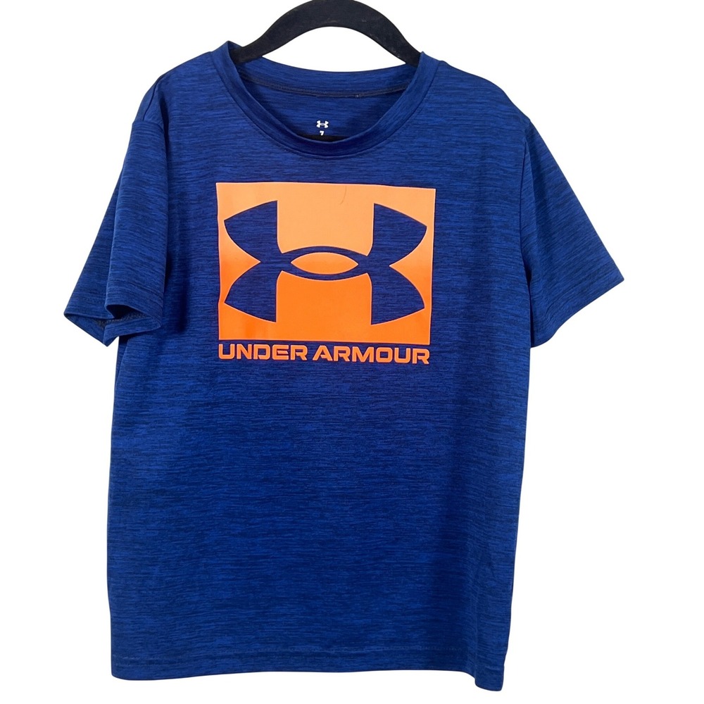 Under Armour Kids Royal Blue Neon Orange Short Sleeve Shirt Sporty Boys 7